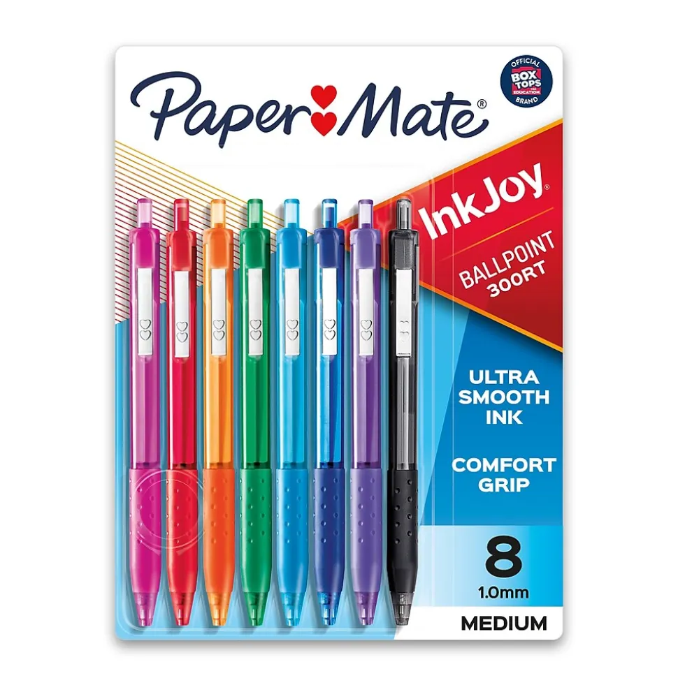 Paper Mate InkJoy 300RT Retractable Ballpoint Pens, Medium Point, 1.0mm, Assorted Ink, 8/Pack (1781564/1945921)