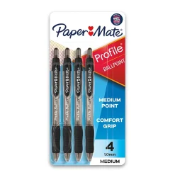 Paper Mate Profile Ballpoint Pen, Medium Point, Black Ink, 4 Pack (2113558)