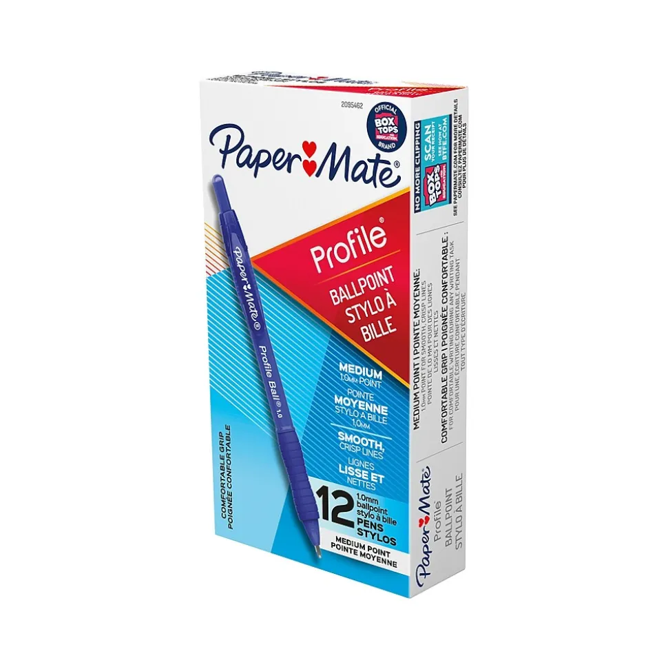 Paper Mate Profile Retractable Ballpoint Pen, Medium Point, Blue Ink, Dozen (2095462)