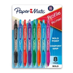 Paper Mate Profile Retractable Ballpoint Pen, Bold Point, Assorted Ink, 8/Pack (54549)