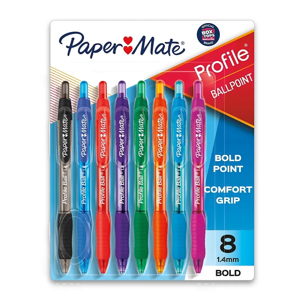Paper Mate Profile Retractable Ballpoint Pen, Bold Point, Assorted Ink, 8/Pack (54549)