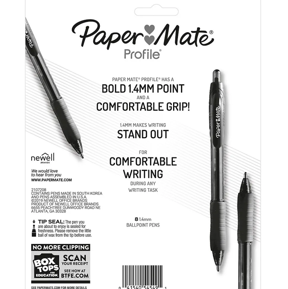 Paper Mate Profile Retractable Ballpoint Pen, Bold Point, Assorted Ink, 8/Pack (54549)