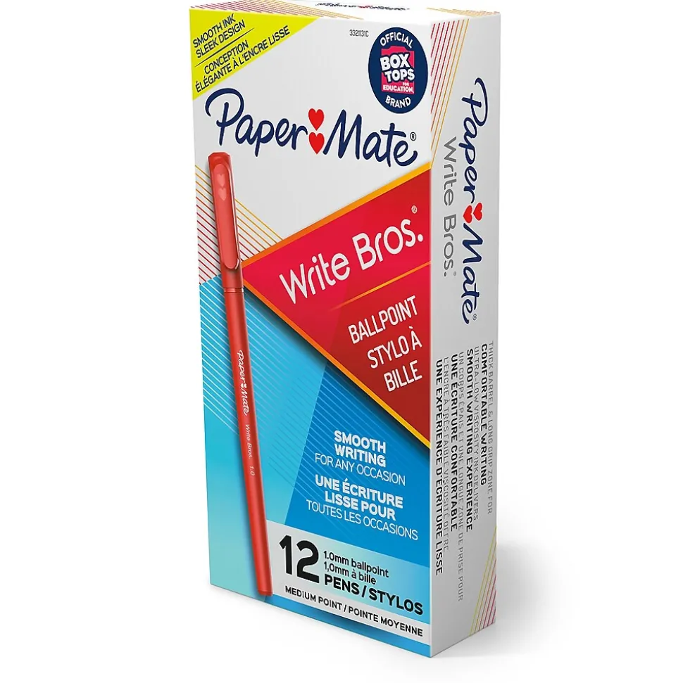 Paper Mate Write Bros. Ballpoint Pen, Medium Point, Red Ink, 1 Dozen (3321131)