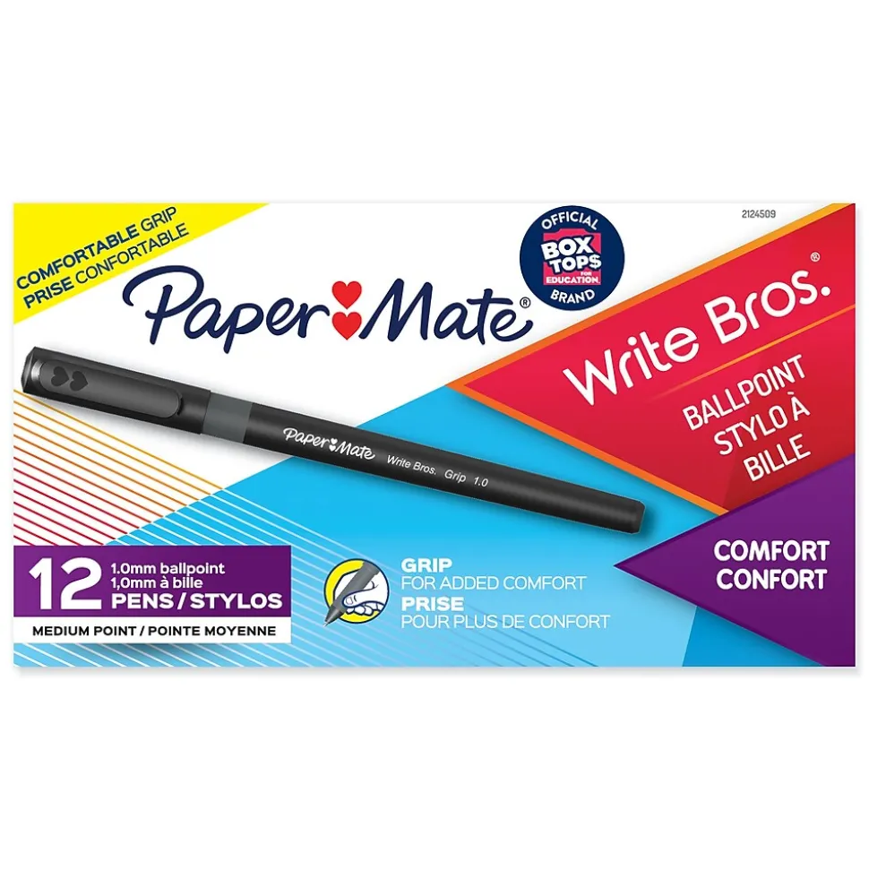 Paper Mate Write Bros. Grip Ballpoint Pen, Medium Point, Black Ink, Dozen (8807987)