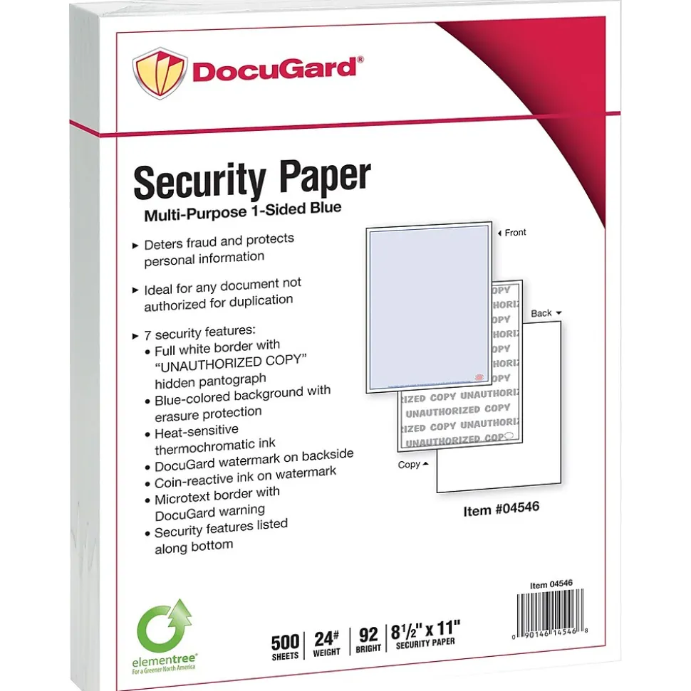 Paris DocuGard Advanced 8.5" x 11" Security Paper, 24 lbs., Blue, 500 Sheets/Ream, 2500/Carton (04546)