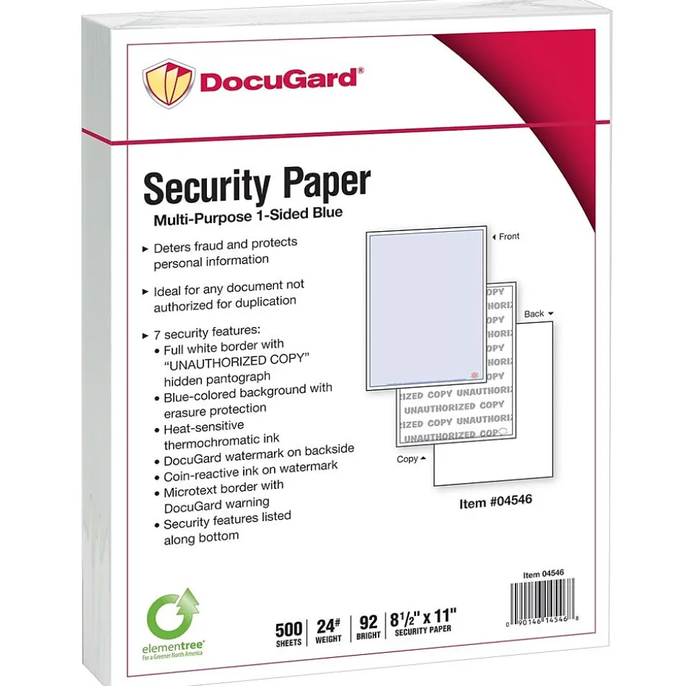 Paris DocuGard Advanced 8.5" x 11" Security Paper, 24 lbs., Blue, 500 Sheets/Ream, 2500/Carton (04546)