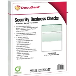 Paris DocuGard Standard 8.5" x 11" Business Security Check On Top, 24 lbs., Green, 500 Sheets/Ream, 2500/Carton (04502P)