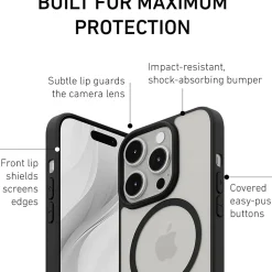 PEEL Bumper Series MagSafe Phone Case for iPhone 15 Pro Case, Shock Absorbing, Black (I15_PRO_BUMPER_BLACK)