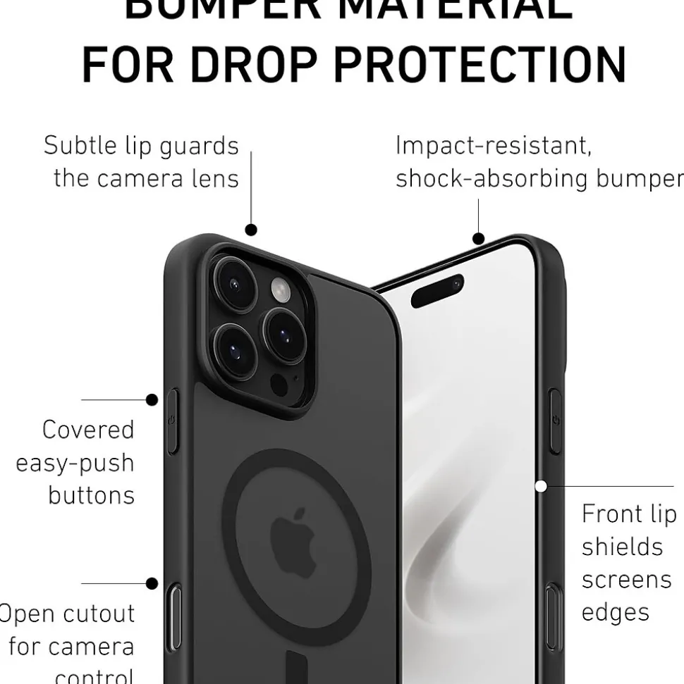 PEEL MagSafe Bumper Phone Case for iPhone 16 Pro Max, Shock Absorbing, Black (i16_PMX_BMP_BLK)