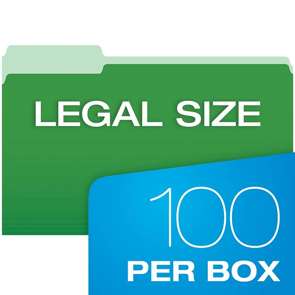 Pendaflex Recycled File Folder, 1/3-Cut Tab, Legal Size, Green, 100/Box (43501/3BGR)