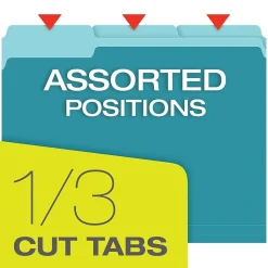 Pendaflex Recycled File Folder, 2/5-Cut Tab, Letter Size, Aqua, 100/Box (42101/3AQU)