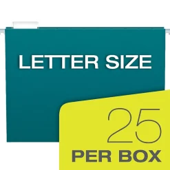 Pendaflex Recycled Hanging File Folders, 1/5 Tab, Letter Size, Teal, 25/Box (81614)