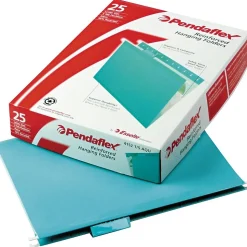 Pendaflex Reinforced Hanging File Folders, 1/5 Tab, Letter Size, Aqua, 25/Box (PFX 4152 1/5 AQU)