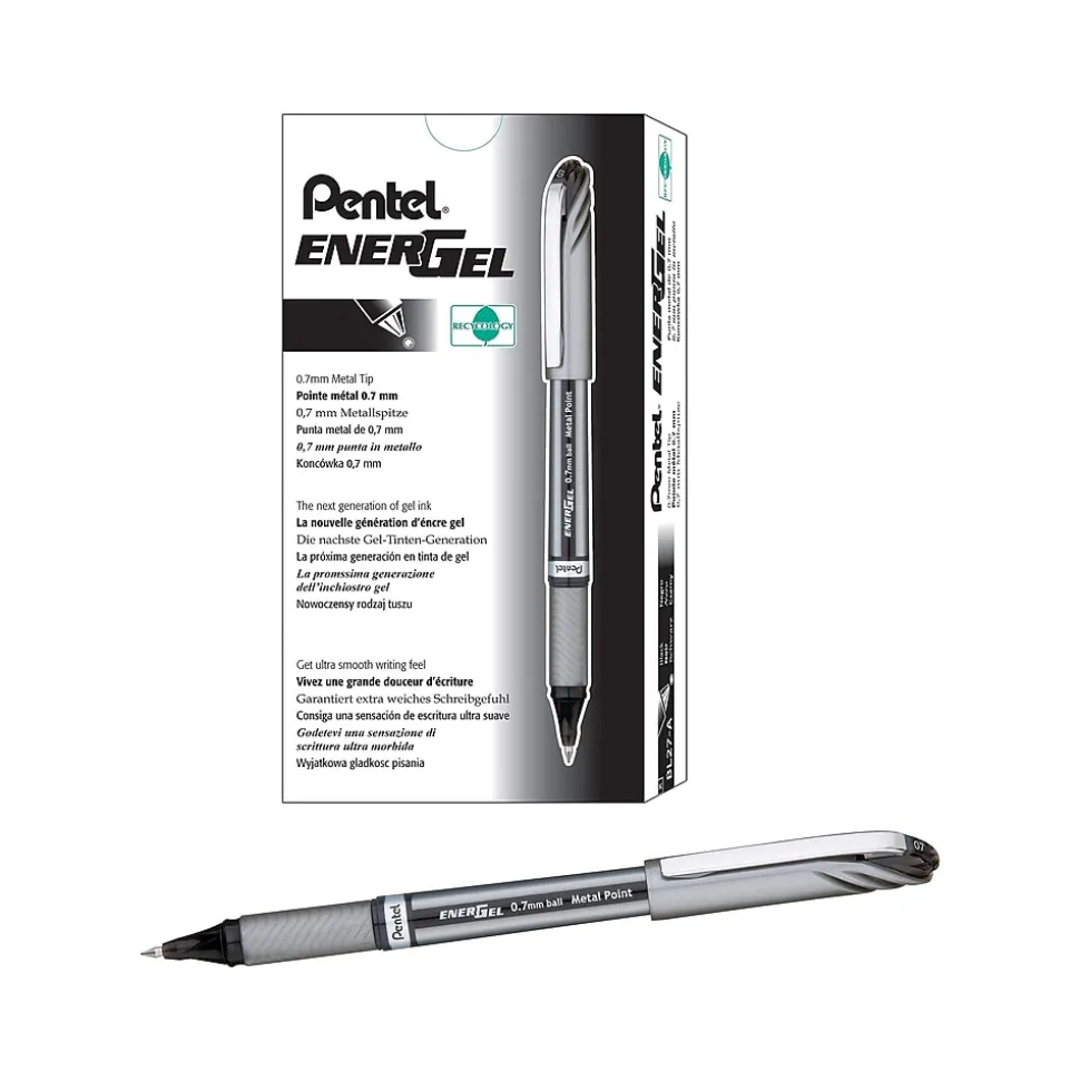 Pentel EnerGel NV Gel Pens, Medium Point, Black Ink, Dozen (BL27A)