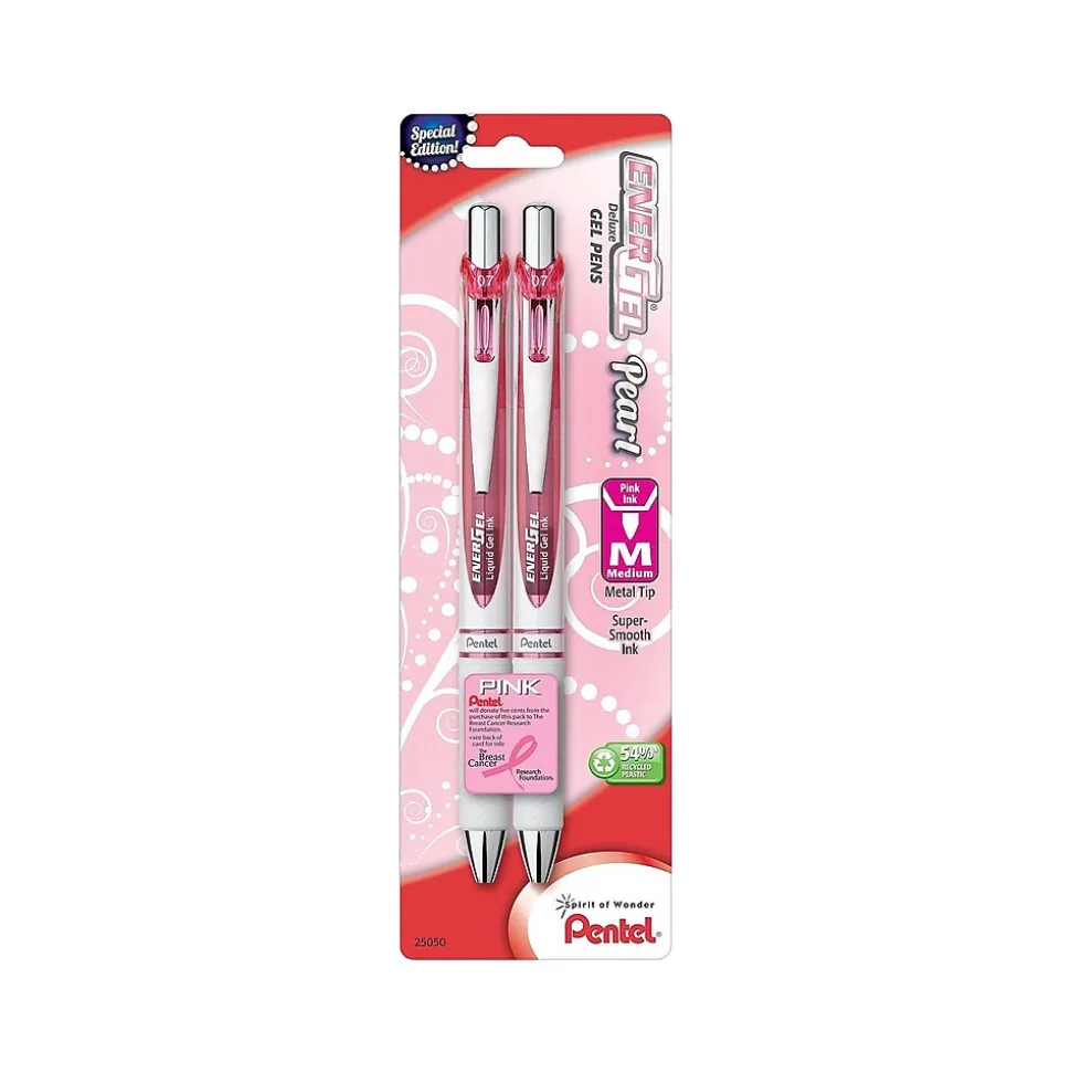 Pentel EnerGel Pearl Deluxe RTX Retractable Gel Pens, Medium Point, Pink Ink, 2 Pack (BL77WBP2PP)