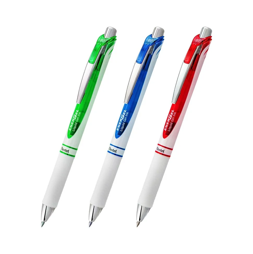 Pentel EnerGel Pearl Retractable Gel Pens, Medium Point, 0.7mm, Assorted Inks, 3/Pack (BL77WBPS3M3)