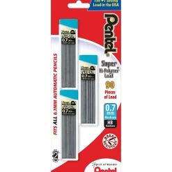Pentel Hi-Polymer Lead Refills, 0.7 mm HB, 90/Pk
