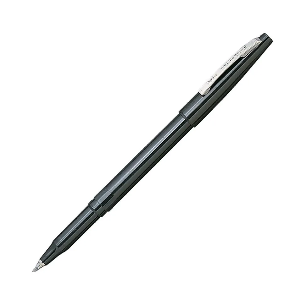 Pentel Rolling Writer Rollerball Pens, Medium Point, Black Ink, 12/Pack (R100-A)