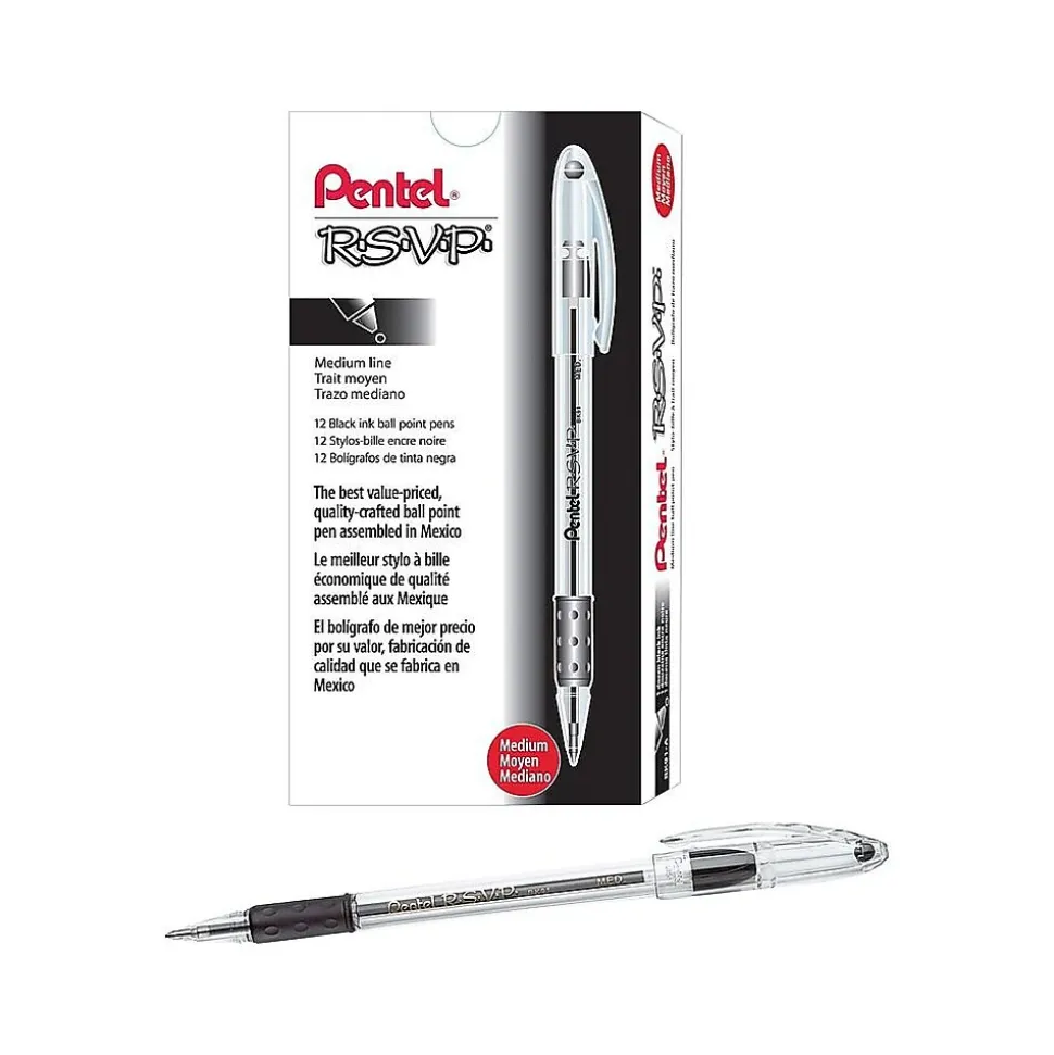 Pentel R.S.V.P. Ballpoint Pens, Medium Point, Black Ink, 12/Pack (BK91-A)