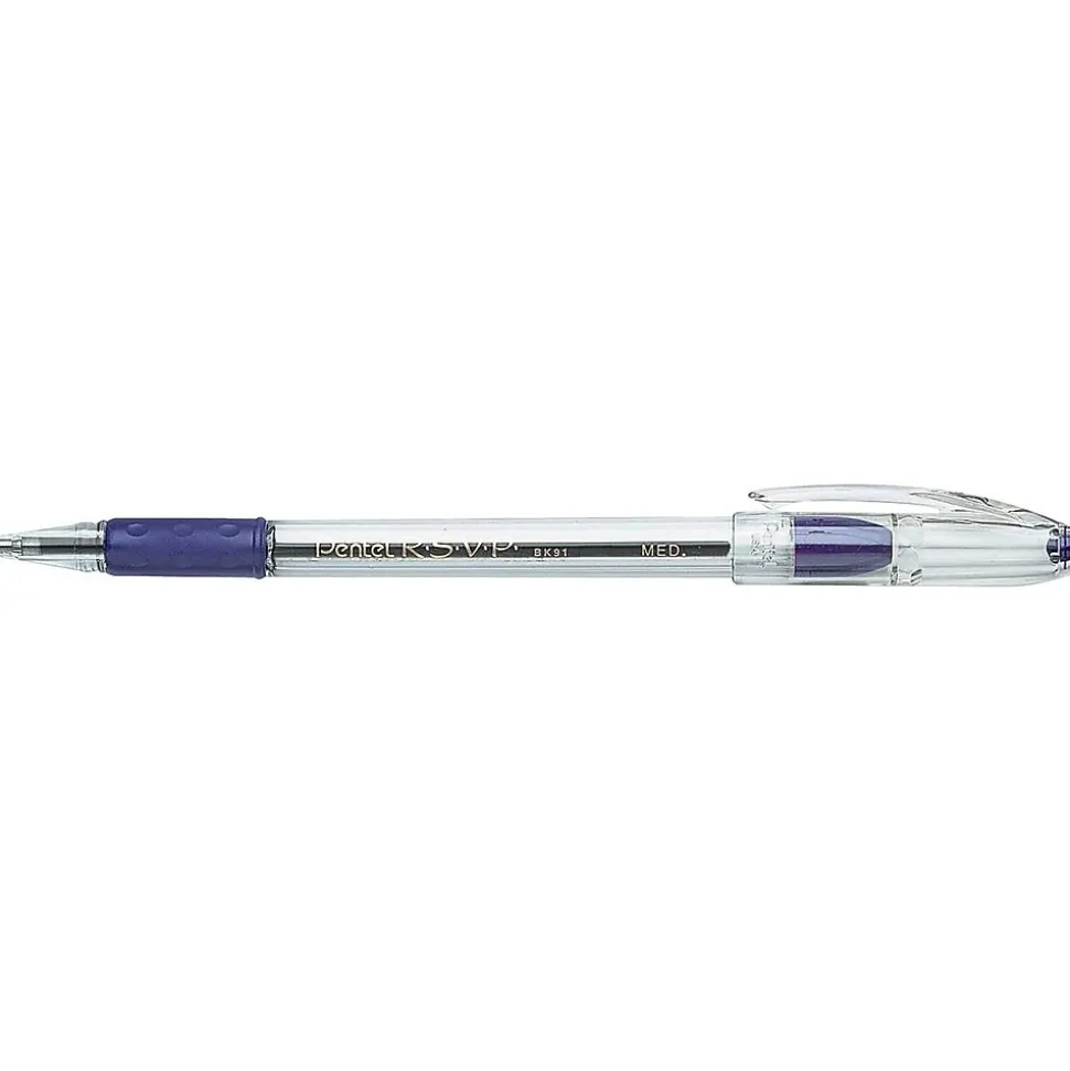 Pentel R.S.V.P. Ballpoint Pens, Medium Point, Purple Ink, 12/Pack (BK91-V)