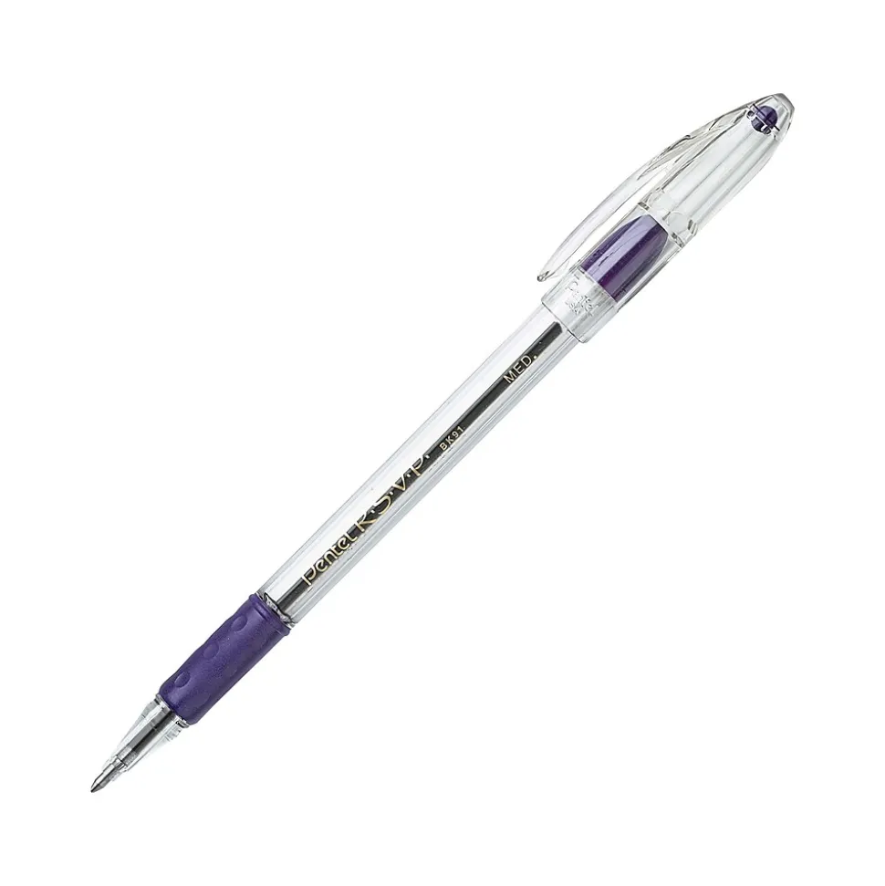 Pentel R.S.V.P. Ballpoint Pens, Medium Point, Purple Ink, 12/Pack (BK91-V)