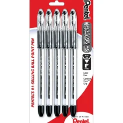 Pentel R.S.V.P. Ballpoint Pen, Fine Point, 0.7 mm, Black Ink, 5/Pk