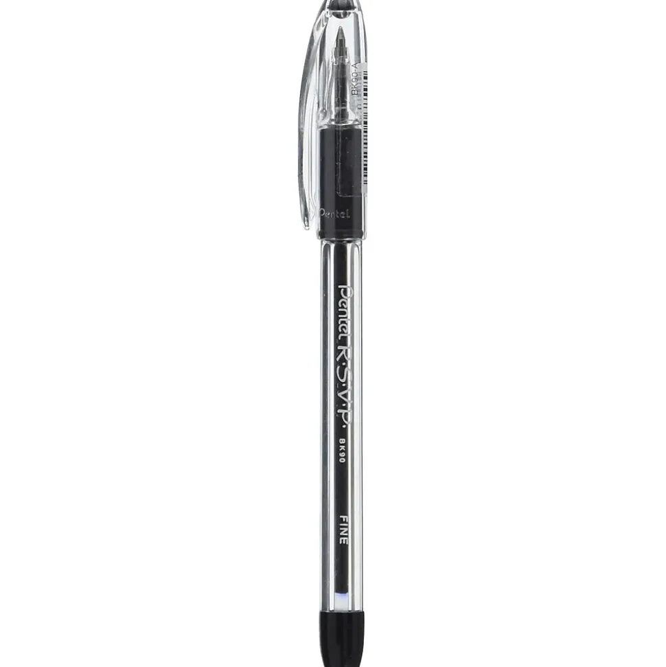 Pentel R.S.V.P. Ballpoint Stick Pens, Fine Point, Black Ink with Clear Barrel, 24/Pack (BK90ASW2)