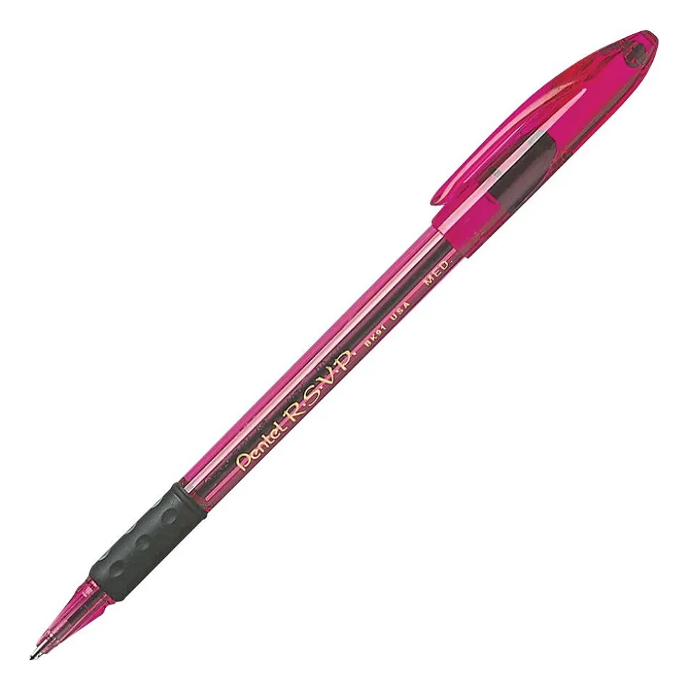 Pentel R.S.V.P.® Razzle-Dazzle™ Pink Ribbon Ballpoint Pens, Medium Point, Black Ink, 5/Pack (BK91RDBP5P)