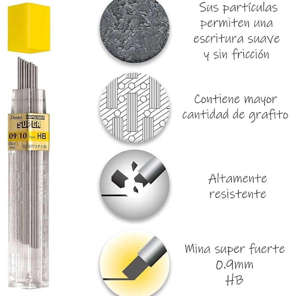 Pentel Super Hi-Polymer Lead Refill, 0.9mm, 15/Leads (50-9HB)