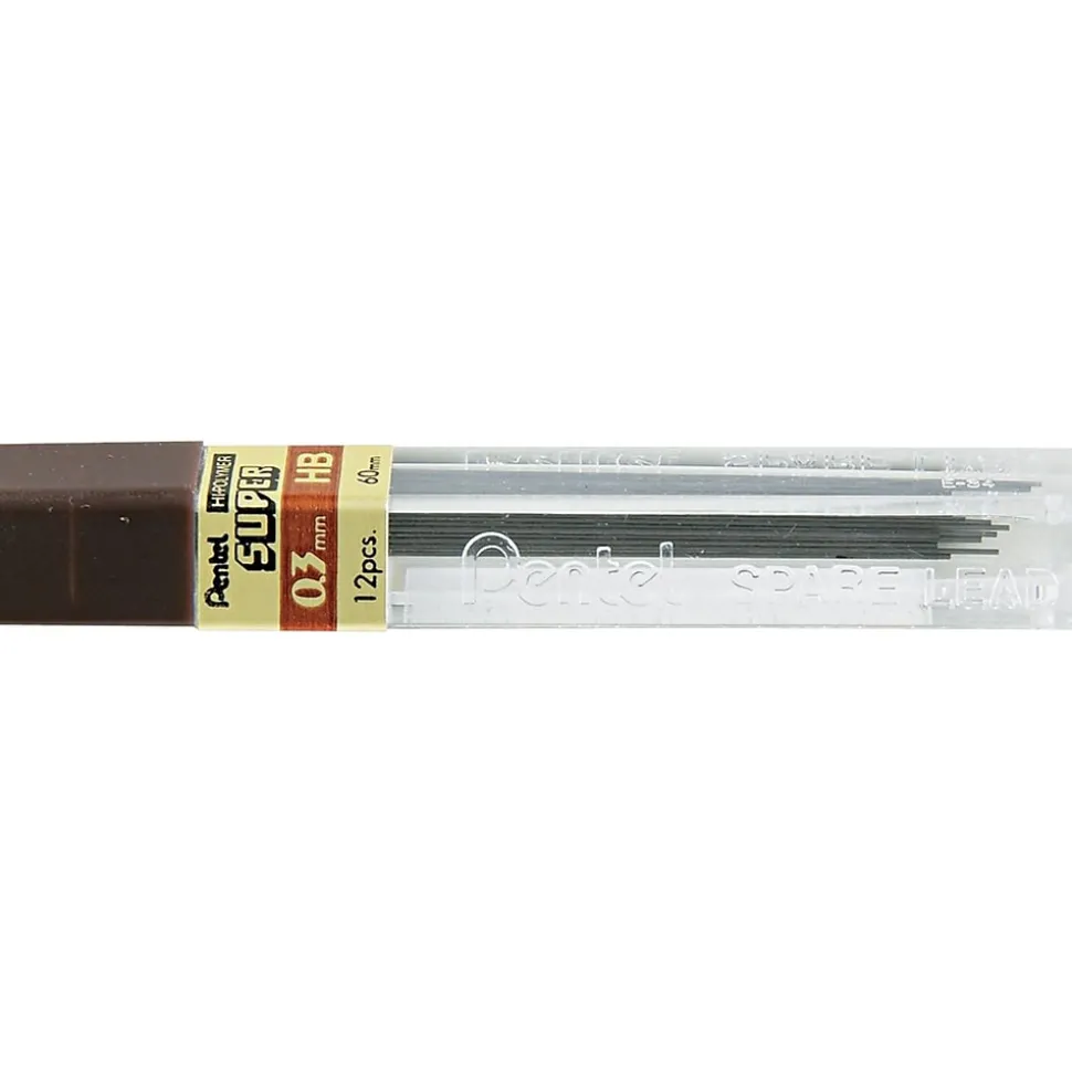 Pentel Super Hi-Polymer Lead Refill, 0.3mm, 12/Leads (300-HB)
