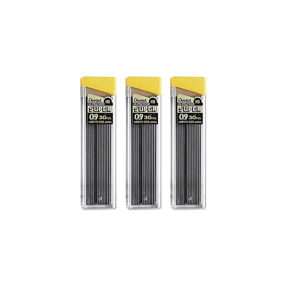Pentel Super Hi-Polymer Lead Refill, 0.9mm, 30/Leads, 3/Pack (C29BPHB3)