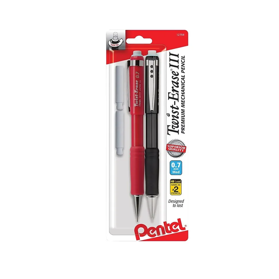 Pentel Twist-Erase III Mechanical Pencil, 0.7mm, #2 Medium Lead, 2/Pack (QE517BP2-K6)