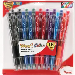 Pentel WOW! Retractable Ballpoint Pens, Medium Point, Assorted Ink, 18/Pack (BK440PC18M)