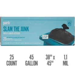 Perk™ 45 Gallon Kitchen Industrial Trash Bag, 45" x 38", Low Density, 1.1 mil, Black, 25 Bags/Box (PK56748)
