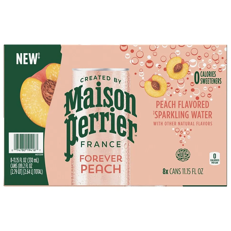 Perrier Peach Flavored Sparkling Mineral Water, 330 ml, 8/Pack (12350540)