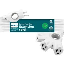 Philips EZ Grip 8' Indoor/Outdoor Extension Cord, 3-Outlet, 16 AWG, White (SPC3183EZT1/37)
