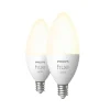 Philips Hue 40W Equivalent Candle LED Smart Light Bulb, Soft White, 2/Pack (548289)