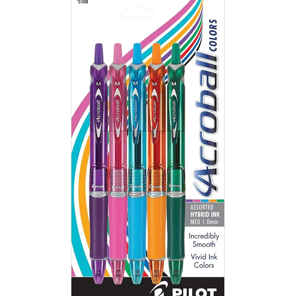 Pilot Acroball Colors Ballpoint Pens, Medium Point, Assorted Inks, 5/Pack (31808)