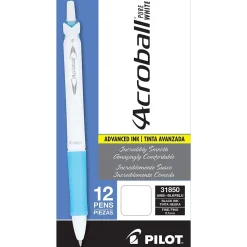 Pilot Acroball PureWhite Advanced Ink Retractable Ballpoint Pens, 0.7 mm, Fine Point, Black Ink, Dozen (31850)