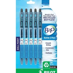 Pilot B2P Bottle 2 Pen Retractable Ballpoint Pens, Fine Point, Black Ink, 5/Pack (32612)