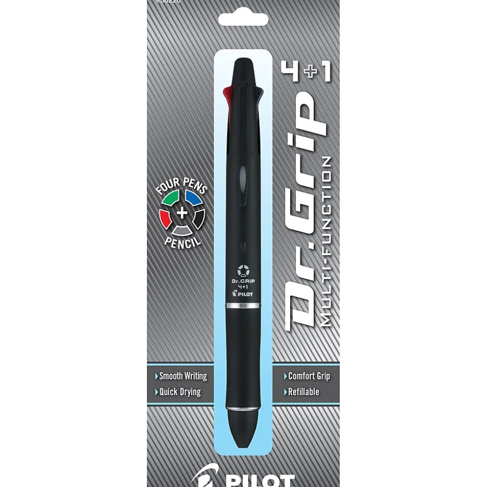 Pilot Dr. Grip 4 + 1 Multi-Function Pen + Pencil, Fine Point, 4 Assorted Inks (36220)