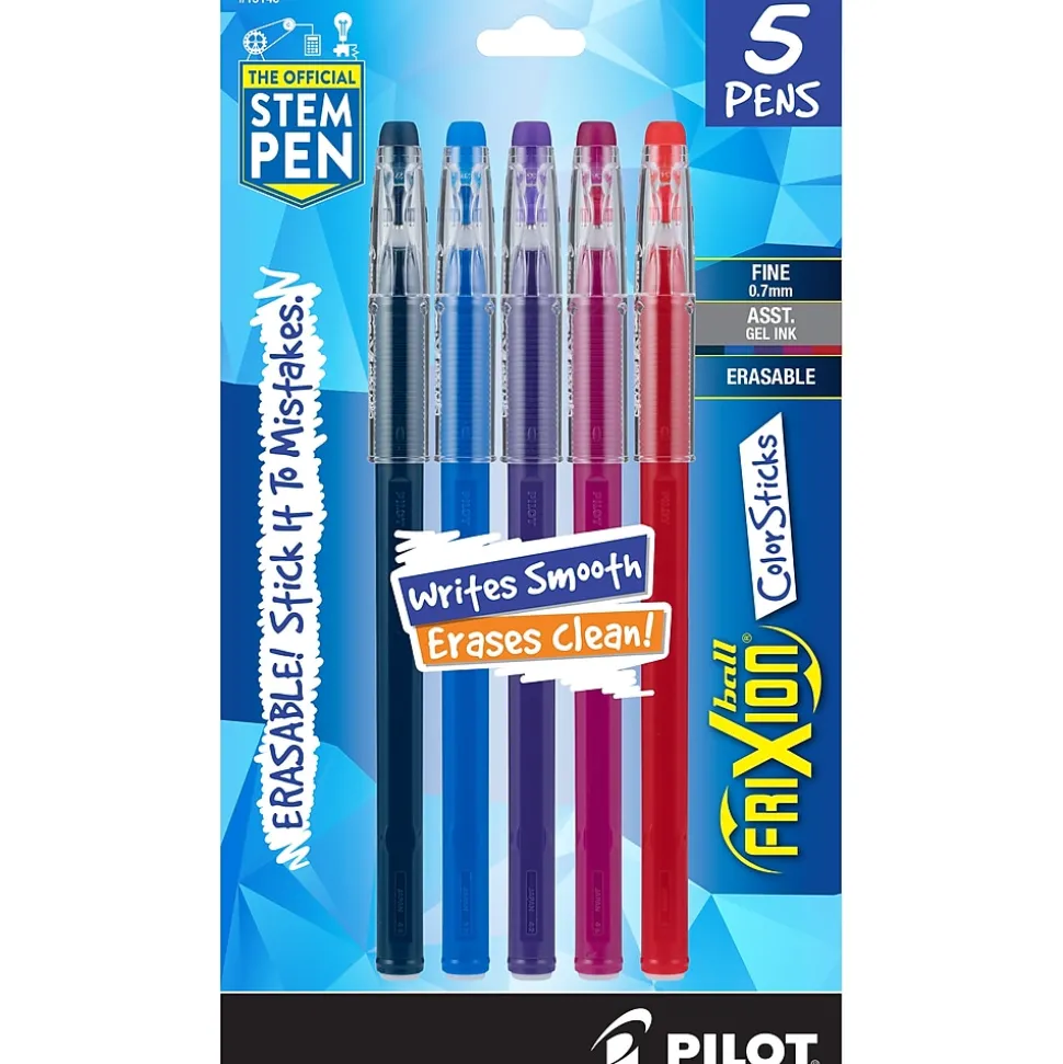 Pilot FriXion Colorsticks Erasable Gel Pens, Fine Point, Assorted Ink, 5/Pack (32443/15145)