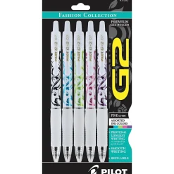 Pilot G2 Fashion Collection Retractable Gel Pens, Fine Point, Assorted Ink, 5/Pack (31392)