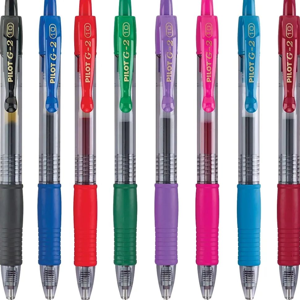Pilot G2 Retractable Gel Pens, Bold Point, Assorted Ink, 8/Pack (31654)