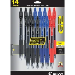 Pilot G2 Retractable Gel Pens, Fine Point, Assorted Ink, 14/Pack (30815)