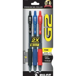 Pilot G2 Retractable Gel Pens, Fine Point, Assorted Ink, 3/Pack (31023)