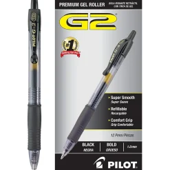 Pilot G2 Retractable Gel Pens, Bold Point, 1.0mm, Black Ink, Dozen (31256)
