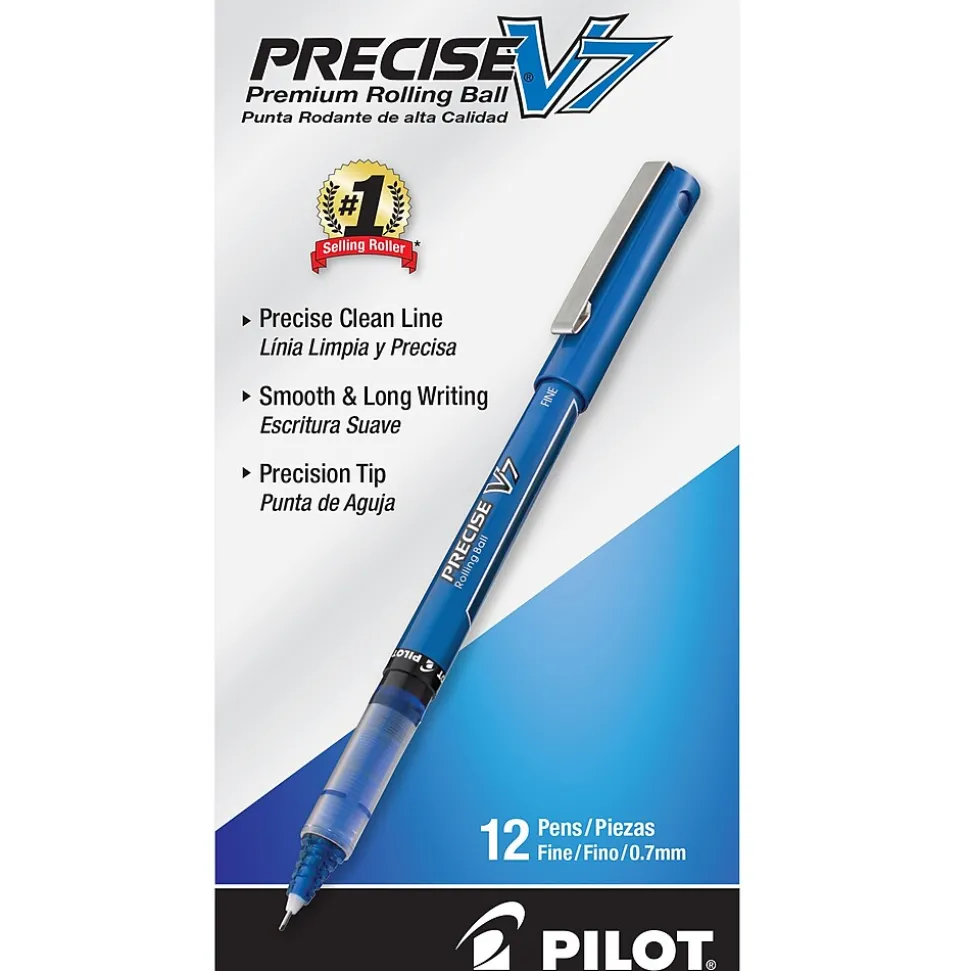 Pilot Precise V7 Rollerball Pens, Fine Point, Blue Ink, Dozen (35349)