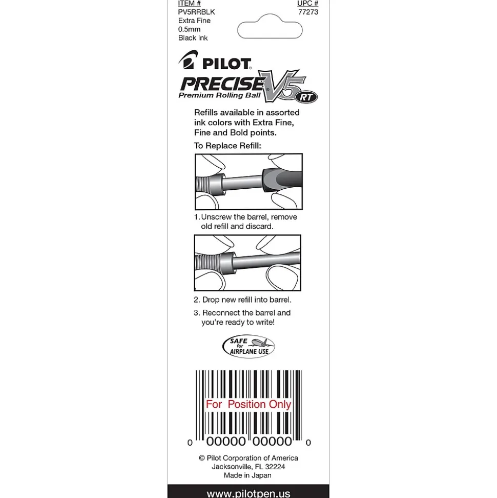 Pilot Precise V5 RT Rollerball Pen Refill, Extra Fine Tip, Black Ink, 2/Pack (77273)