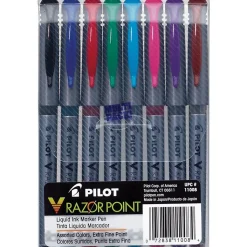 Pilot V Razor Point Liquid Ink Marker Pens, Extra Fine Point, Assorted, 8/Pack (11008)